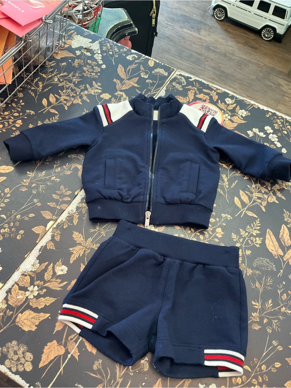 Gucci Navy Blue Kids Matching Set with Red & White Stripe Accents